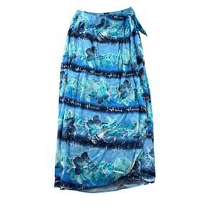 Jams World Sarong Wrap Skirt Size M Blue Floral Aloha Hawaiian 90s Resort